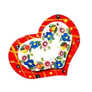 Handpainted Wooden Heart Brooch Pin